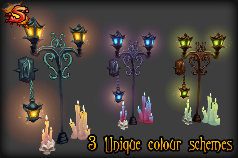 low poly candle & lamp colors unity 3d sauce
