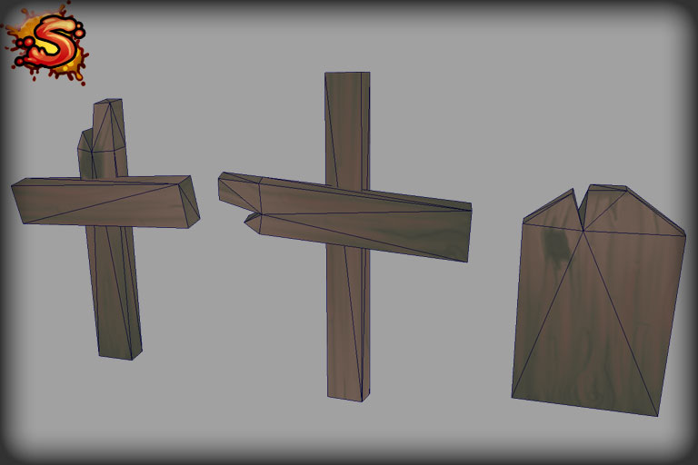 wooden grave cross wireframe unity 3d sauce